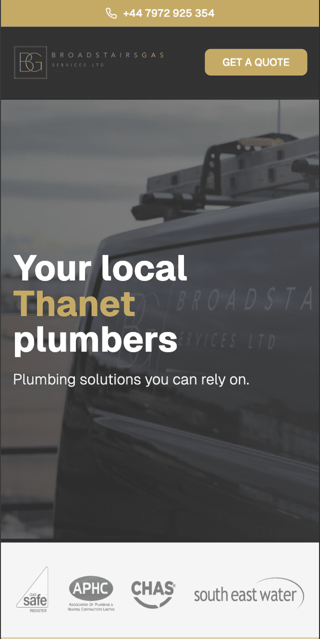 Broadstairs Gas website for mobile