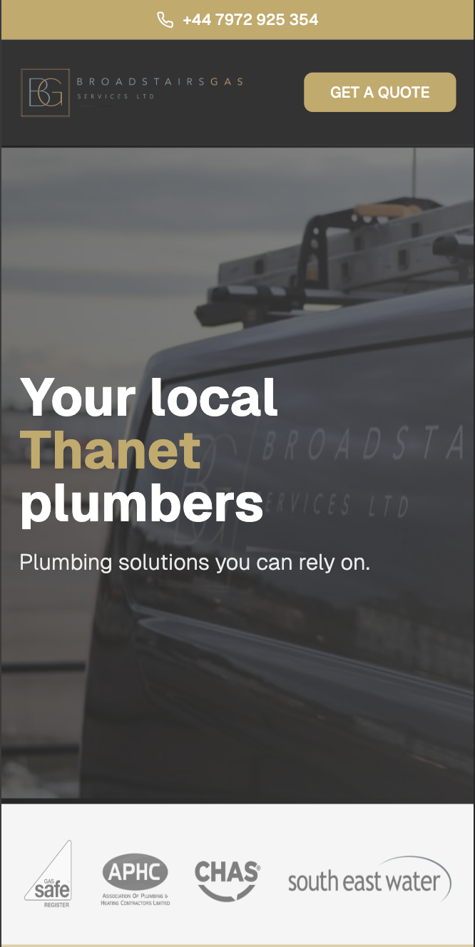 Broadstairs Gas website for mobile